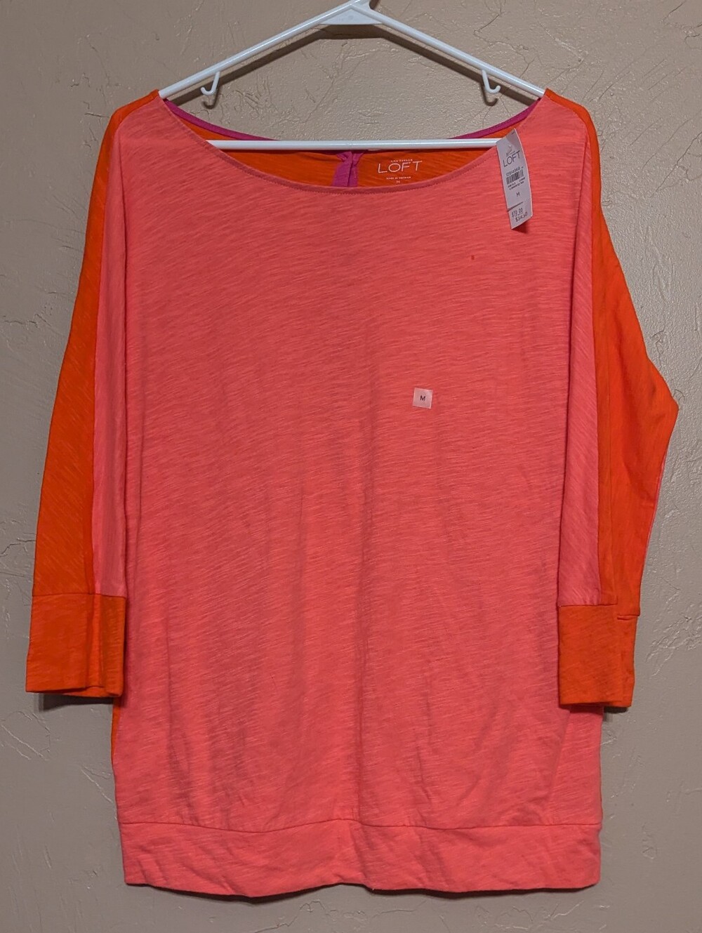 LOFT Pink & Orange Colorblock Boatneck Top